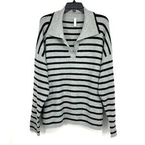 STYLUS Gray and Black Striped V-Neck Sweater